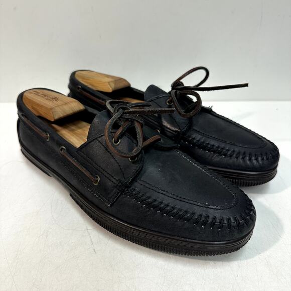 EUC Polo Country x Rancourt & Co. Ranger Moc Boat Shoe Navy Blue Made in USA 10 - Picture 1 of 11